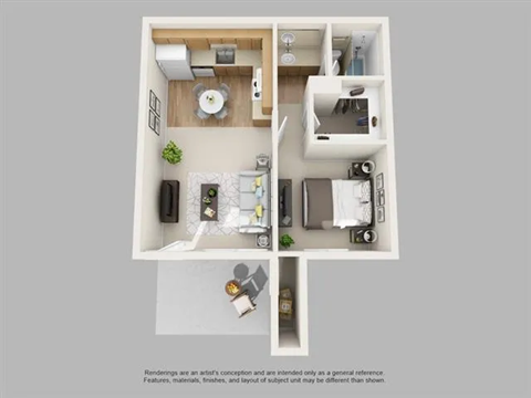 Floor plan for 1 bed, 1 bath, 475 sqft