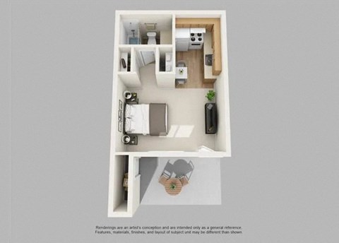 Floor plan for studio, 1 bath, 375 sqft