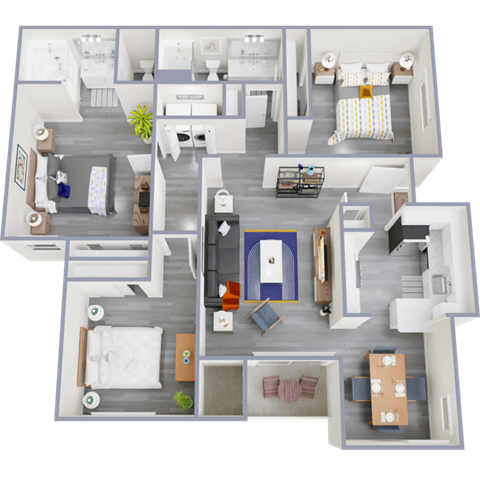 Floor plan for 3 beds, 2 baths, 1224 sqft