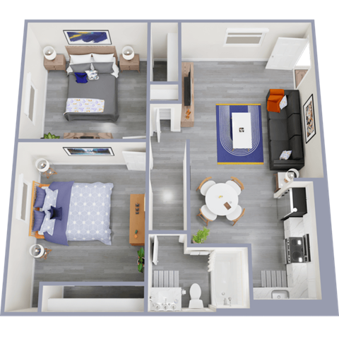 Floor plan for 2 beds, 1 bath, 775 sqft