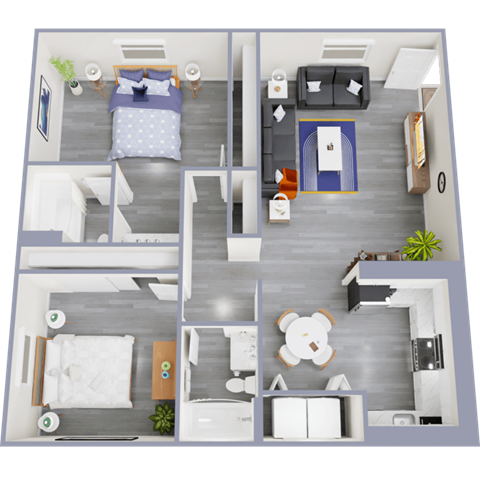 Floor plan for 2 beds, 2 baths, 948 sqft