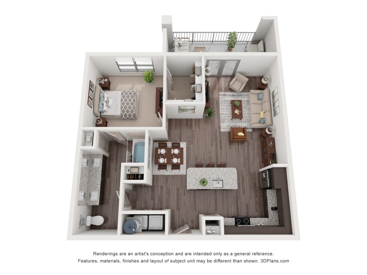 Floor plan for 1 bed, 1 bath, 998 sqft