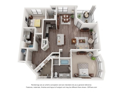 Floor plan for 2 beds, 2 baths, 1280 sqft