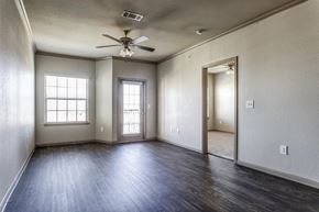 New Braunfels apartment for rent - an empty living room with a ceiling fan