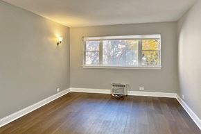Oak Park apartment for rent - an empty living room with a window and wooden floors