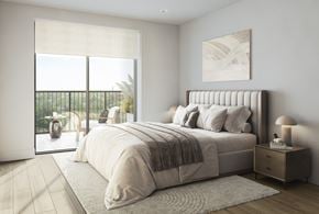 Waterloo apartment for rent - an image of a bedroom with a bed and a balcony