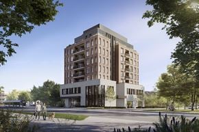 Waterloo apartment for rent - a rendering of a tall building with a street in front of it
