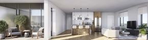 Waterloo apartment for rent - a rendering of a living room and kitchen in an apartment