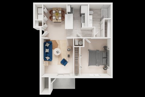 Floor plan for 1 bed, 1 bath, 730 sqft