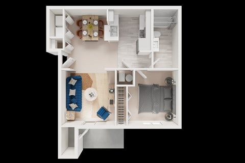 Floor plan for 1 bed, 1 bath, 612 sqft