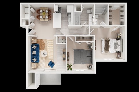 Floor plan for 2 beds, 2 baths, 998 sqft