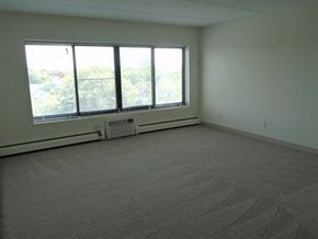 St Paul apartment for rent - Living area with large window and A/C unit at John Snell Apartments