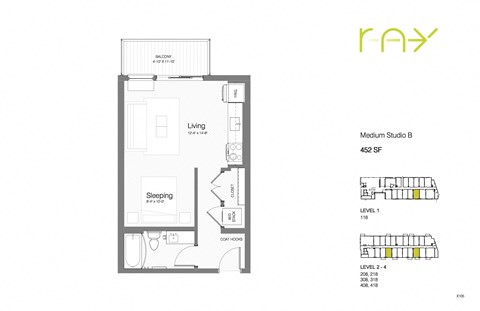 Floor plan for studio, 1 bath, 452 sqft