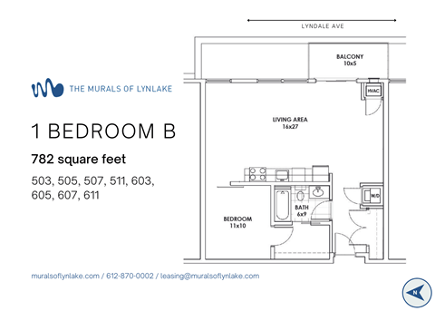 Floor plan for 1 bed, 1 bath, 782 sqft