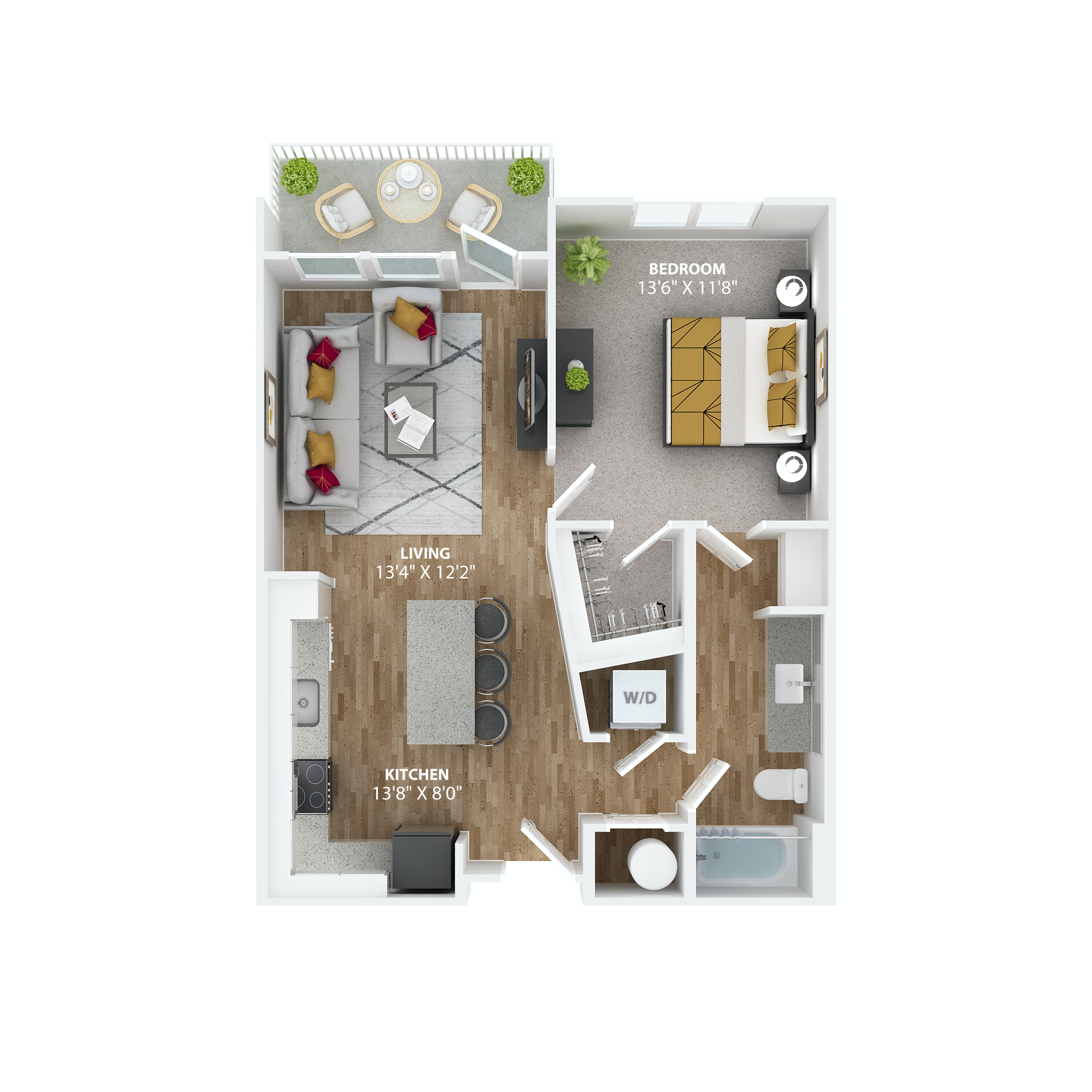 Floor plan for 1 bed, 1 bath, 724 sqft