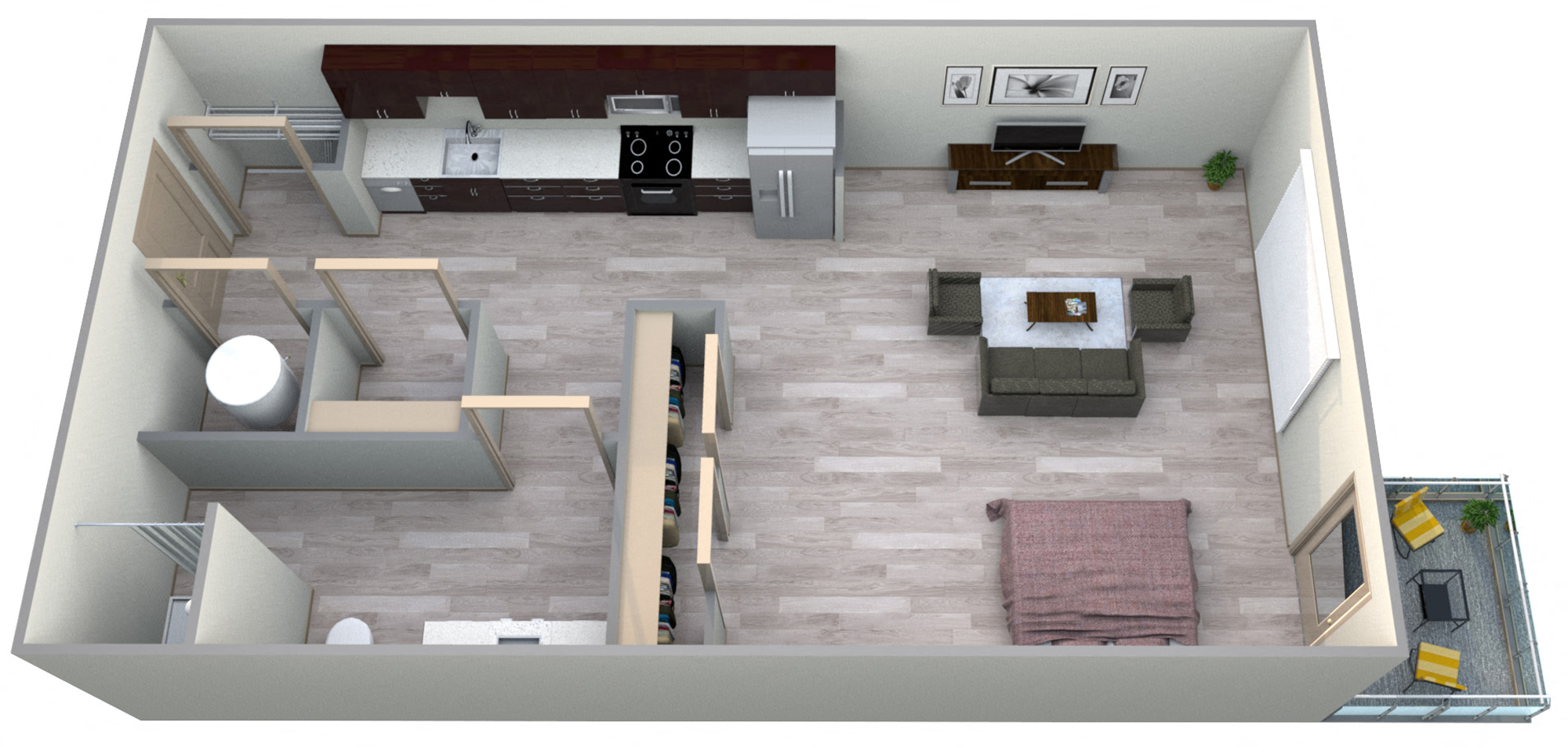 Floor plan for studio, 1 bath, 515 sqft