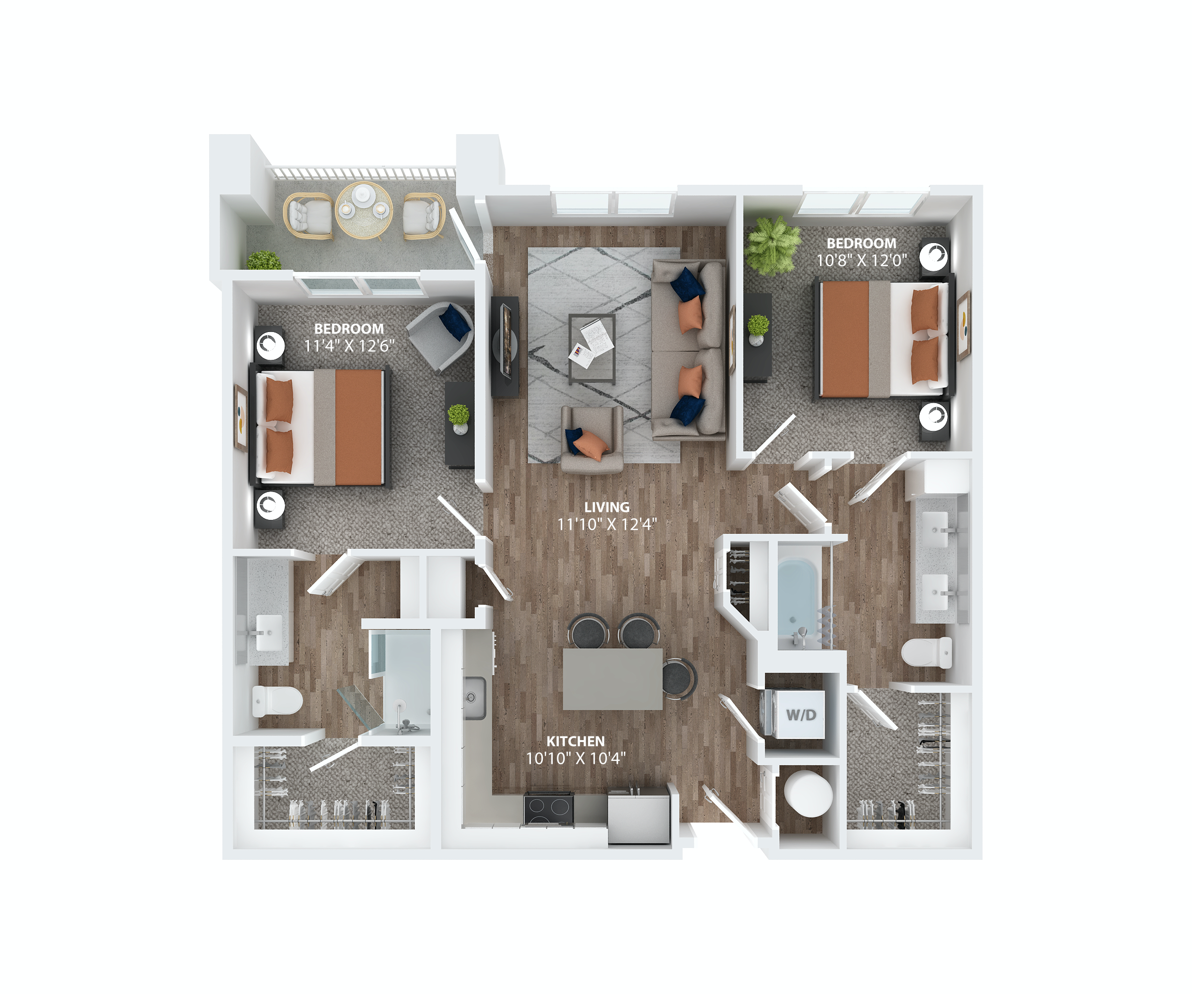 Floor plan for 2 beds, 2 baths, 1093 sqft