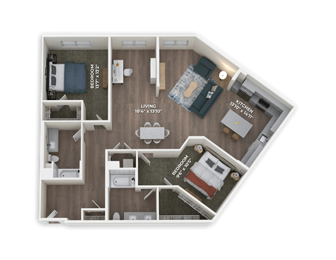 Floor plan for 2 beds, 2 baths, 1518 sqft