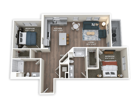 Floor plan for 2 beds, 2 baths, 1236 sqft