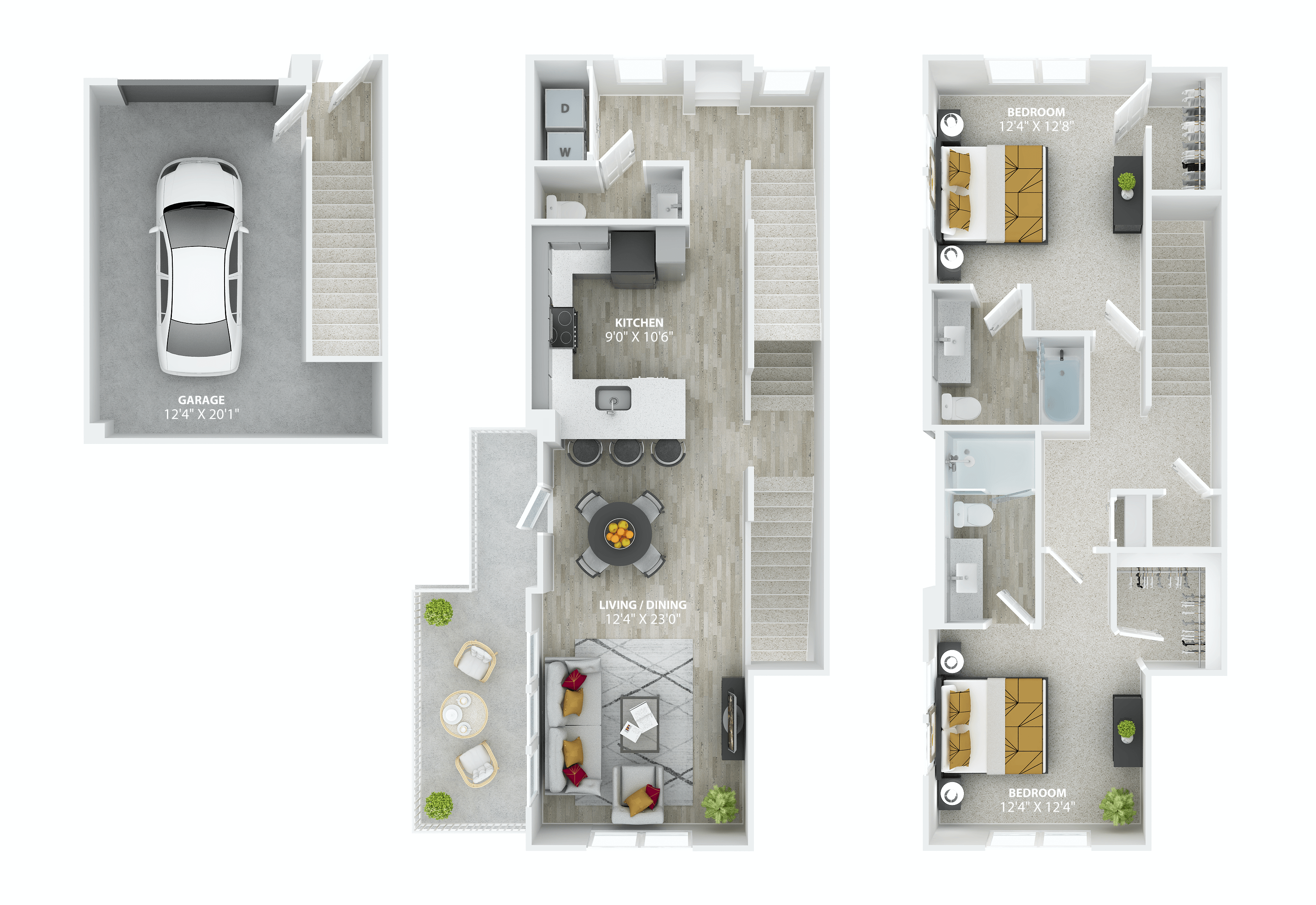 Floor plan for 2 beds, 2.5 baths, 1505 sqft