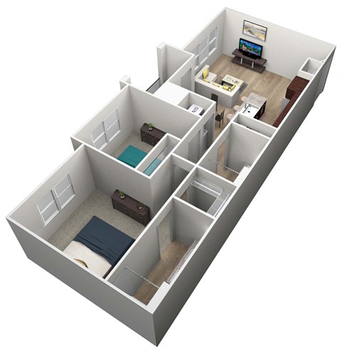 Floor plan for 2 beds, 2 baths, 999 sqft