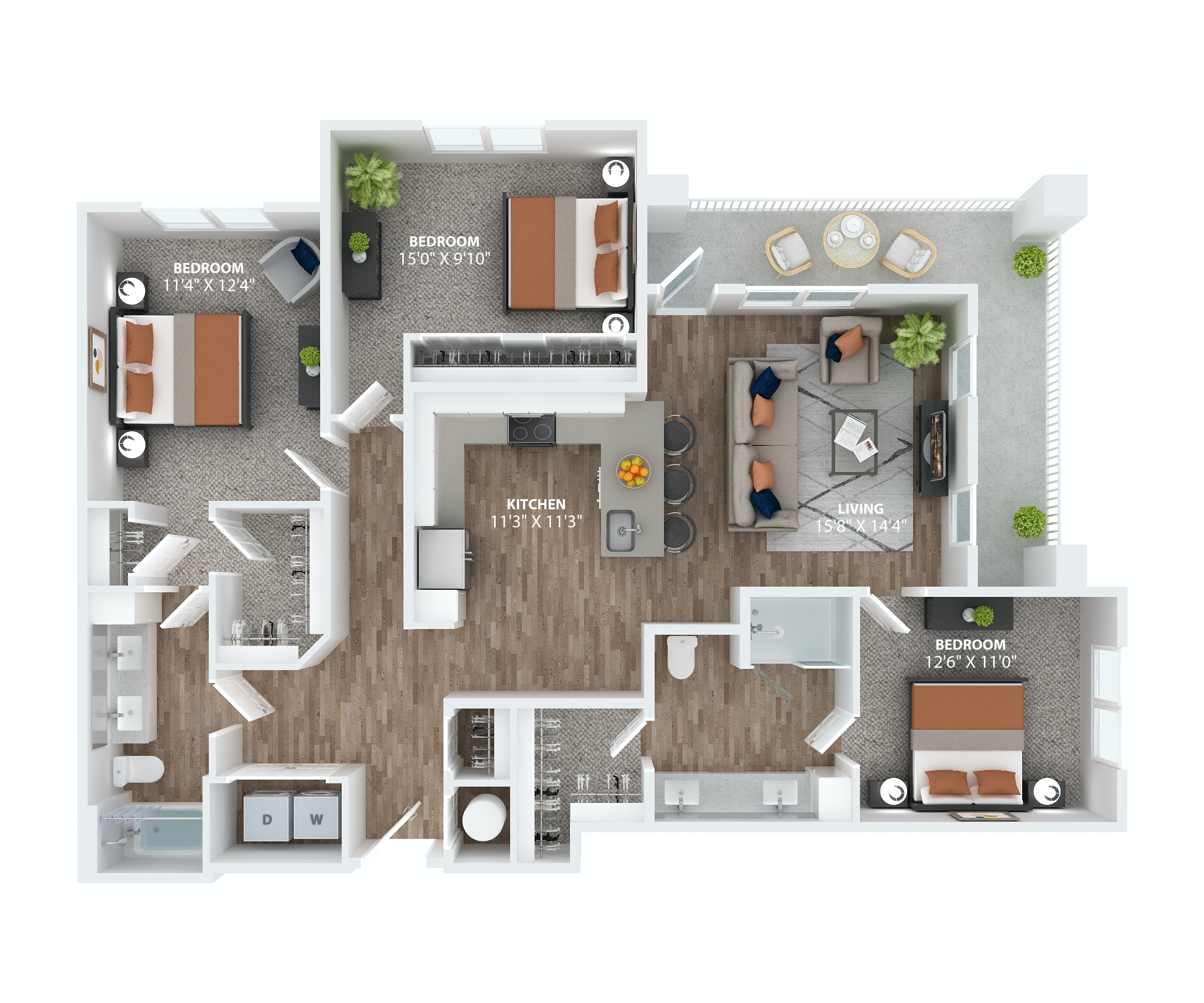 Floor plan for 3 beds, 2 baths, 1501 sqft