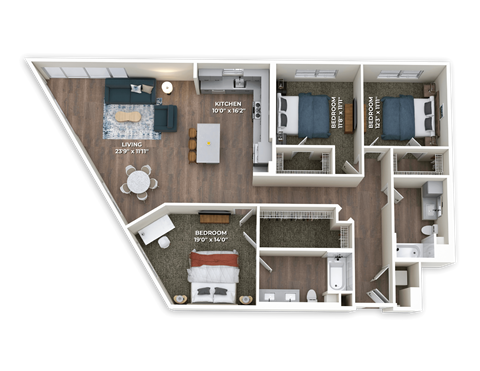 Floor plan for 3 beds, 2 baths, 1609 sqft
