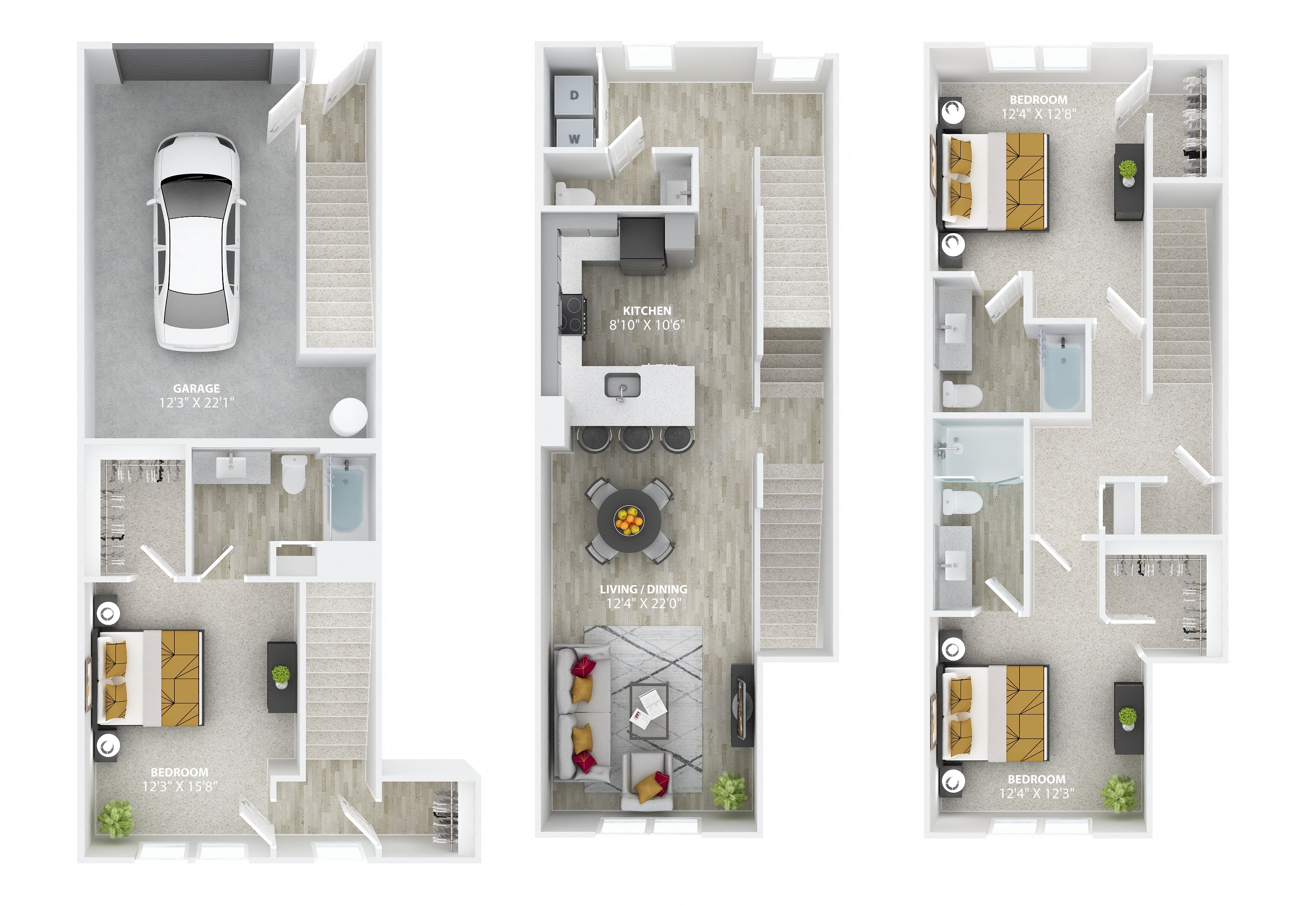 Floor plan for 3 beds, 3.5 baths, 1930 sqft