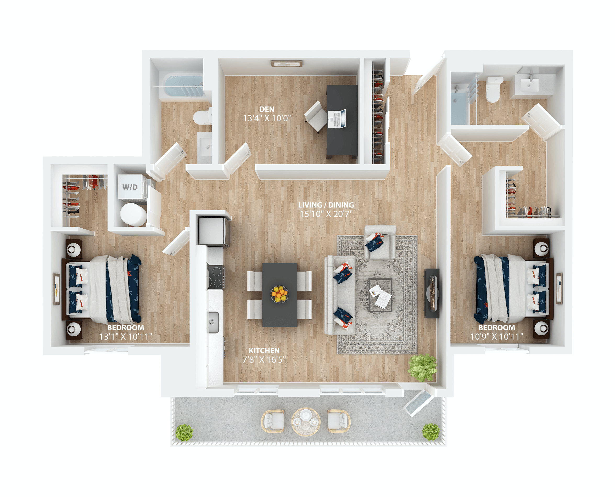 Floor plan for 2 beds, 2 baths, 1308 sqft
