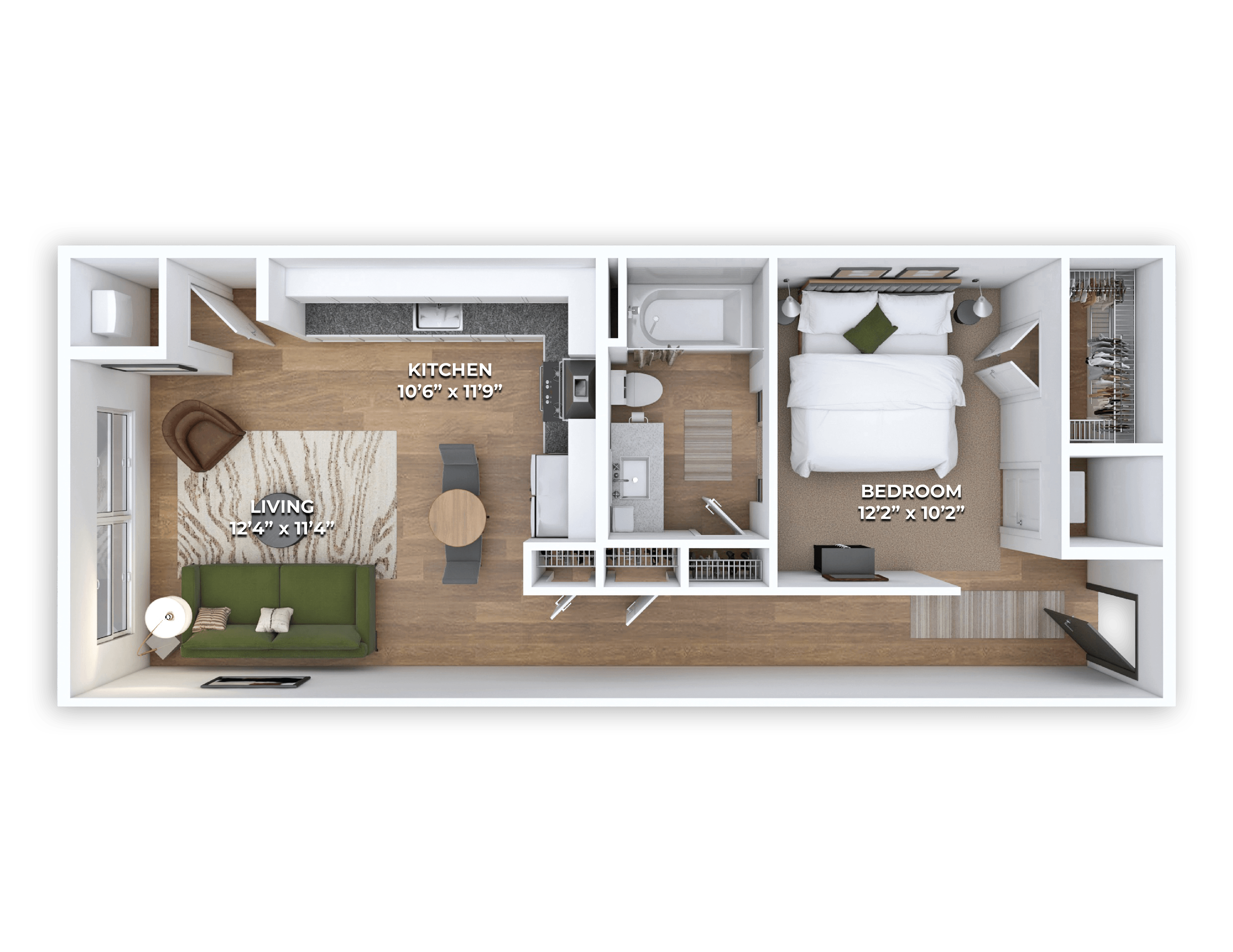 Floor plan for studio, 1 bath, 667 sqft