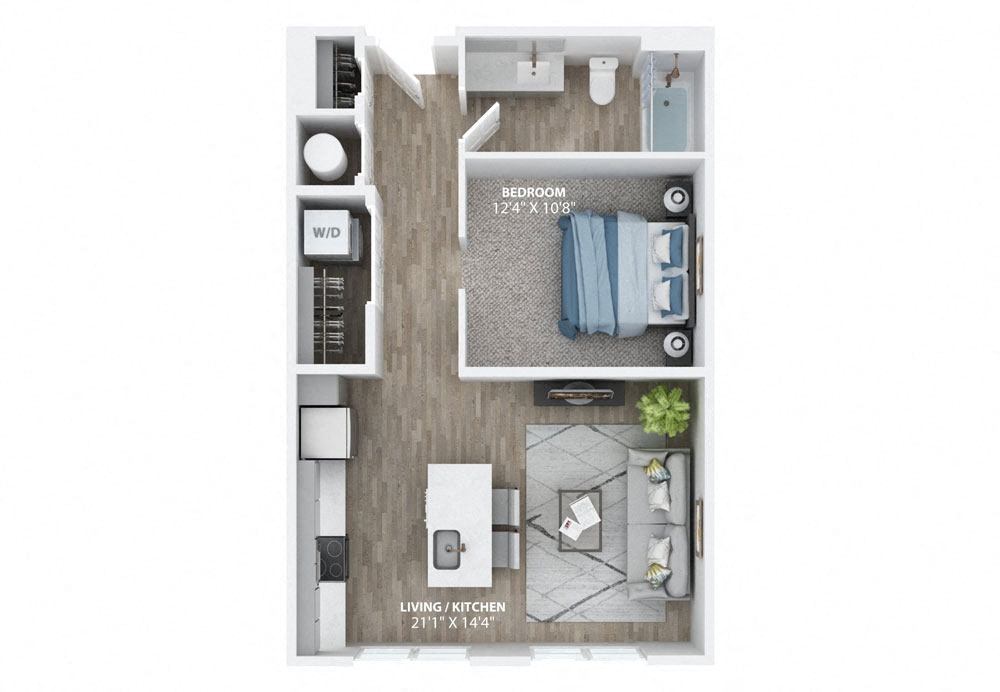 Floor plan for studio, 1 bath, 680 sqft