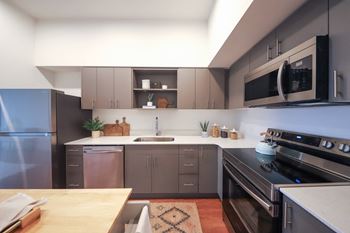 Kitchen with gray cabinets