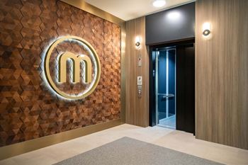 Elevator lobby with textured wall