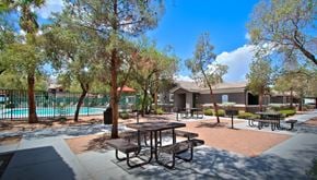 Las Vegas apartment for rent - the preserve at ballantyne commons courtyard with picnic tables and a pool
