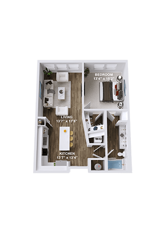 Floor plan for 1 bed, 1 bath, 758 sqft