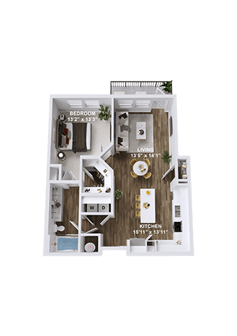 Floor plan for 1 bed, 1 bath, 779 sqft