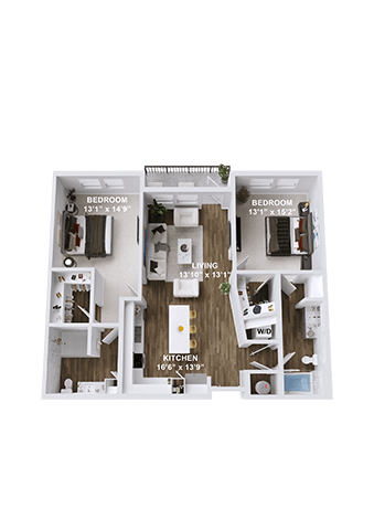 Floor plan for 2 beds, 2 baths, 1085 sqft