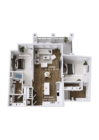 Floor plan for 2 beds, 2 baths, 1320 sqft