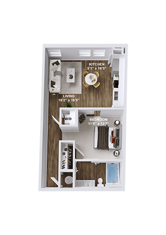 Floor plan for studio, 1 bath, 618 sqft