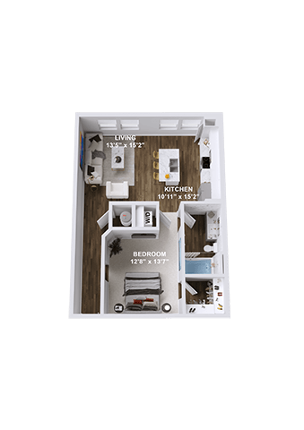 Floor plan for studio, 1 bath, 672 sqft