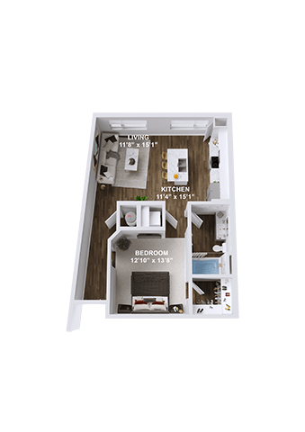 Floor plan for studio, 1 bath, 666 sqft