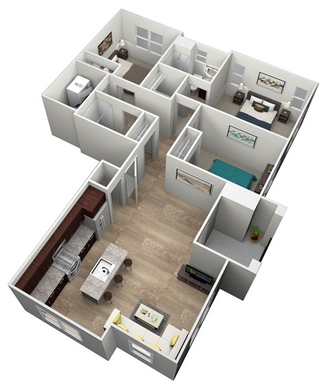 Floor plan for 3 beds, 2 baths, 1175 sqft