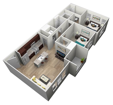 Floor plan for 2 beds, 2 baths, 915 sqft