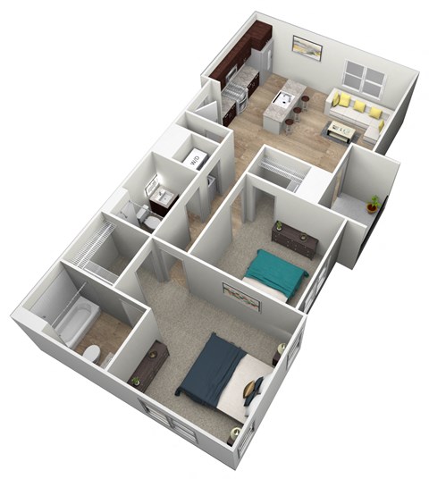 Floor plan for 2 beds, 2 baths, 878 sqft