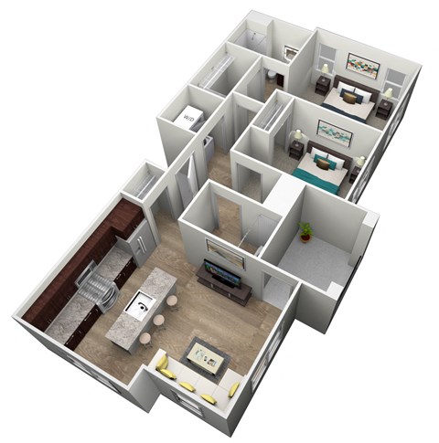 Floor plan for 2 beds, 2 baths, 903 sqft