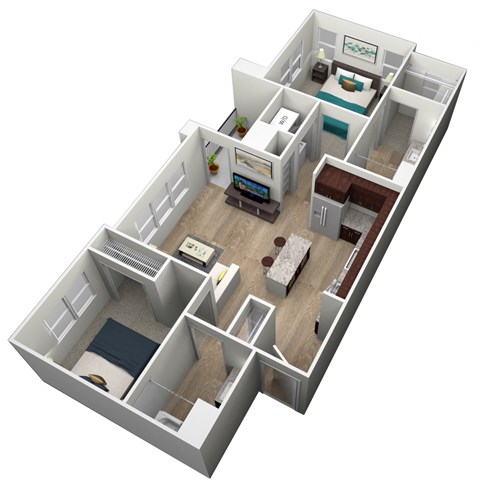 Floor plan for 2 beds, 2 baths, 1023 sqft