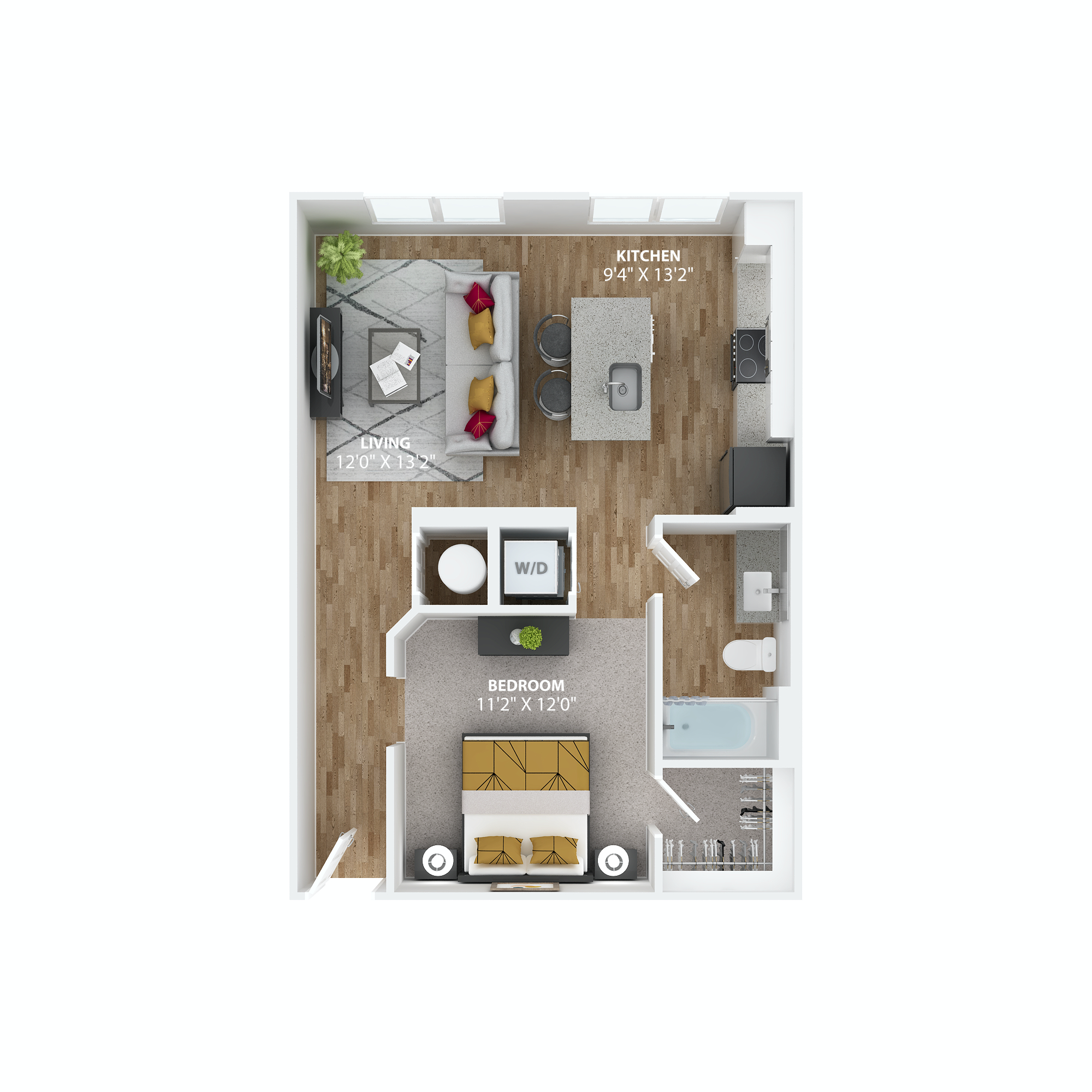 Floor plan for studio, 1 bath, 667 sqft