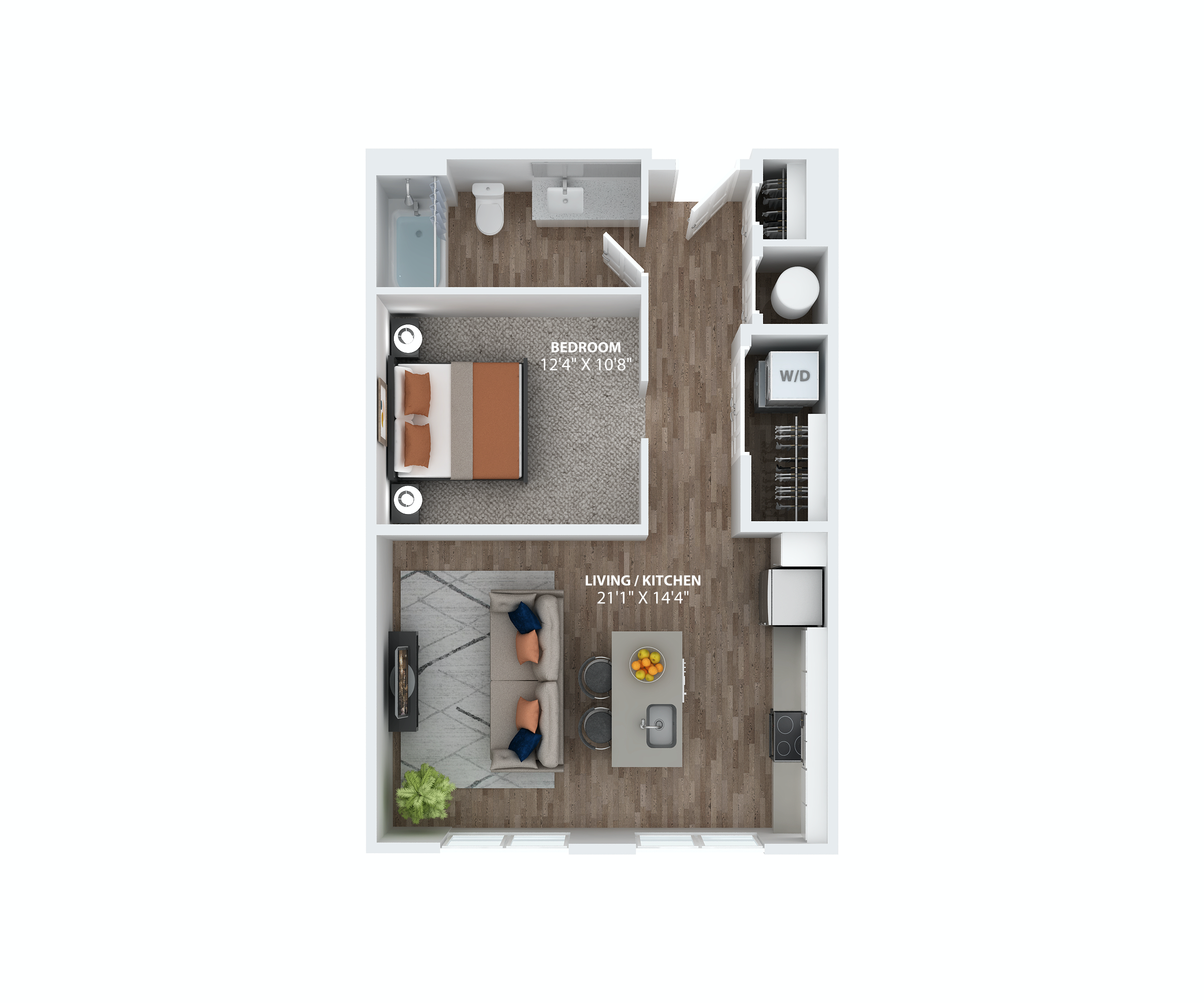 Floor plan for studio, 1 bath, 679 sqft