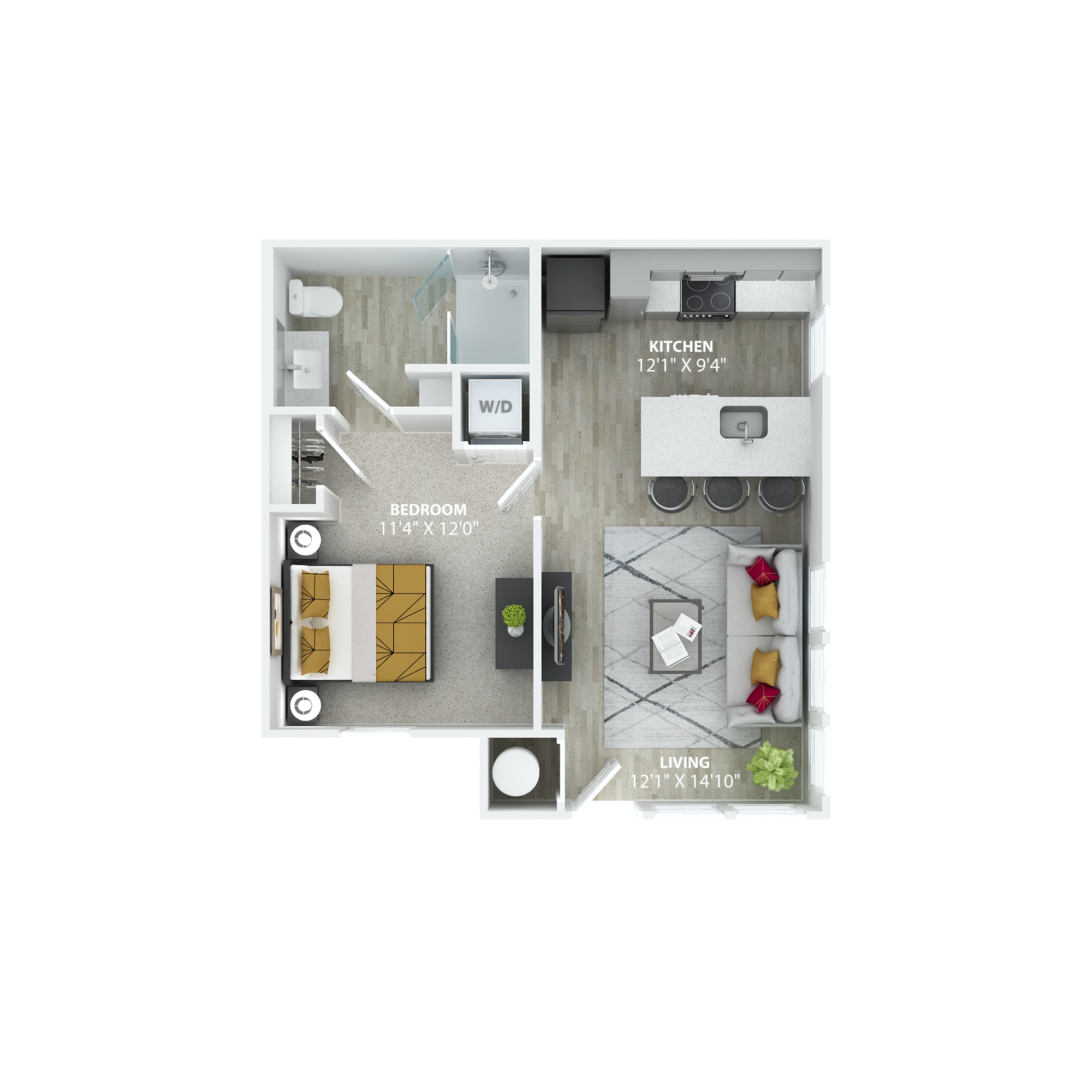 Floor plan for studio, 1 bath, 575 sqft
