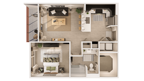 Floor plan for 1 bed, 1 bath, 702 sqft